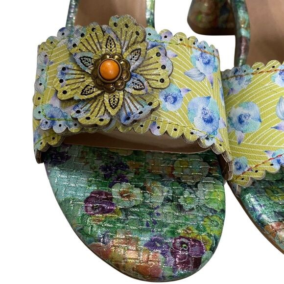 L'Artististe Floral Sandals Boho Spring Step 9.5 10 Block Heel Voguesh - Picture 8 of 15